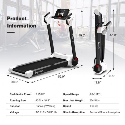 2.25 HP Electric Motorized Folding Running Treadmill Machine with LED Display-Black