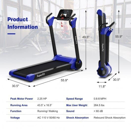 2.25 HP Electric Motorized Folding Running Treadmill Machine with LED Display-Black